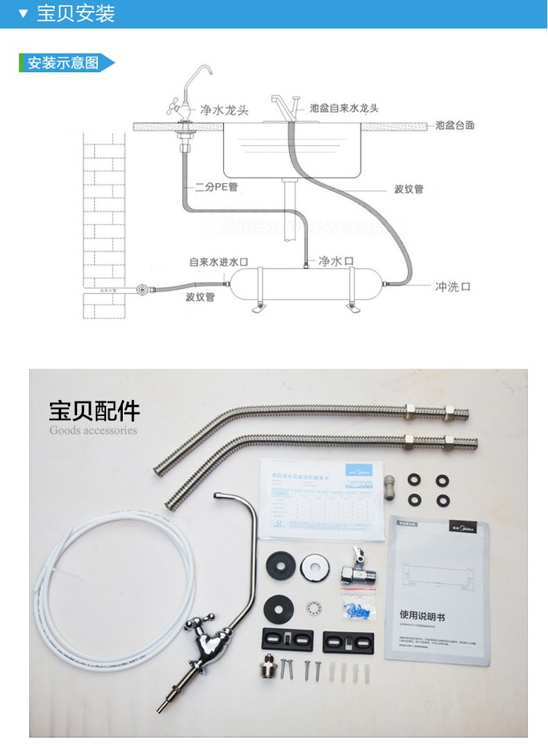 美的净水机MU117-1T产品安装示意图